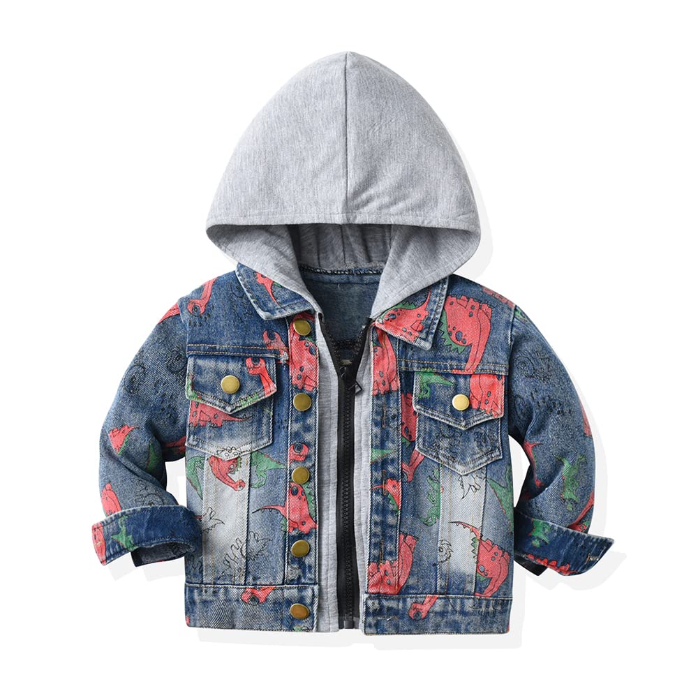 Jungen Baby Jeansjacke Hoodie Beiläufig Stilvoll Dinosaurierdruck Frühling Herbst Jeans Denim Coats Mädchen Mantel Kinder