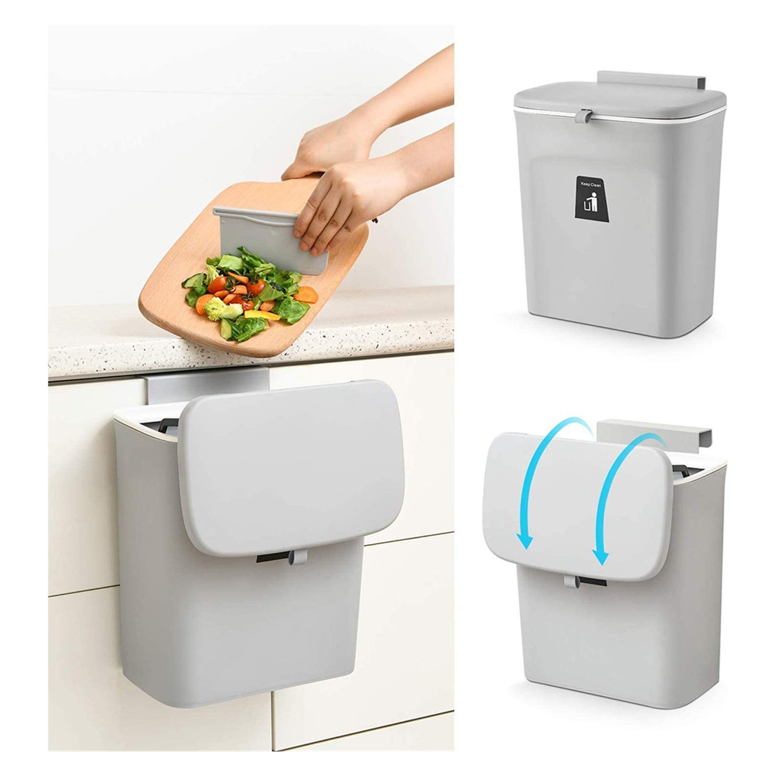 SENENQU Pattumiera sospesa da cucina con coperchio, 9 l pattumiera da parete, cucina, pattumiera da campeggio, auto appesa per ante armadio, bagno, 29,5 x 13 x 23,7 cm