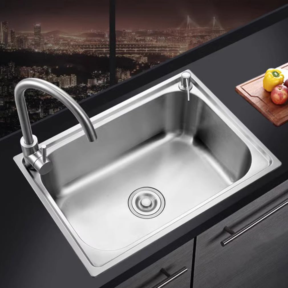 Fregadero de cocina, fregadero de acero inoxidable, fregadero para baño, fregadero disponible en juego de fregadero de tamaño personalizado (negro, ranura individual: 30 x 50 x 20 cm)