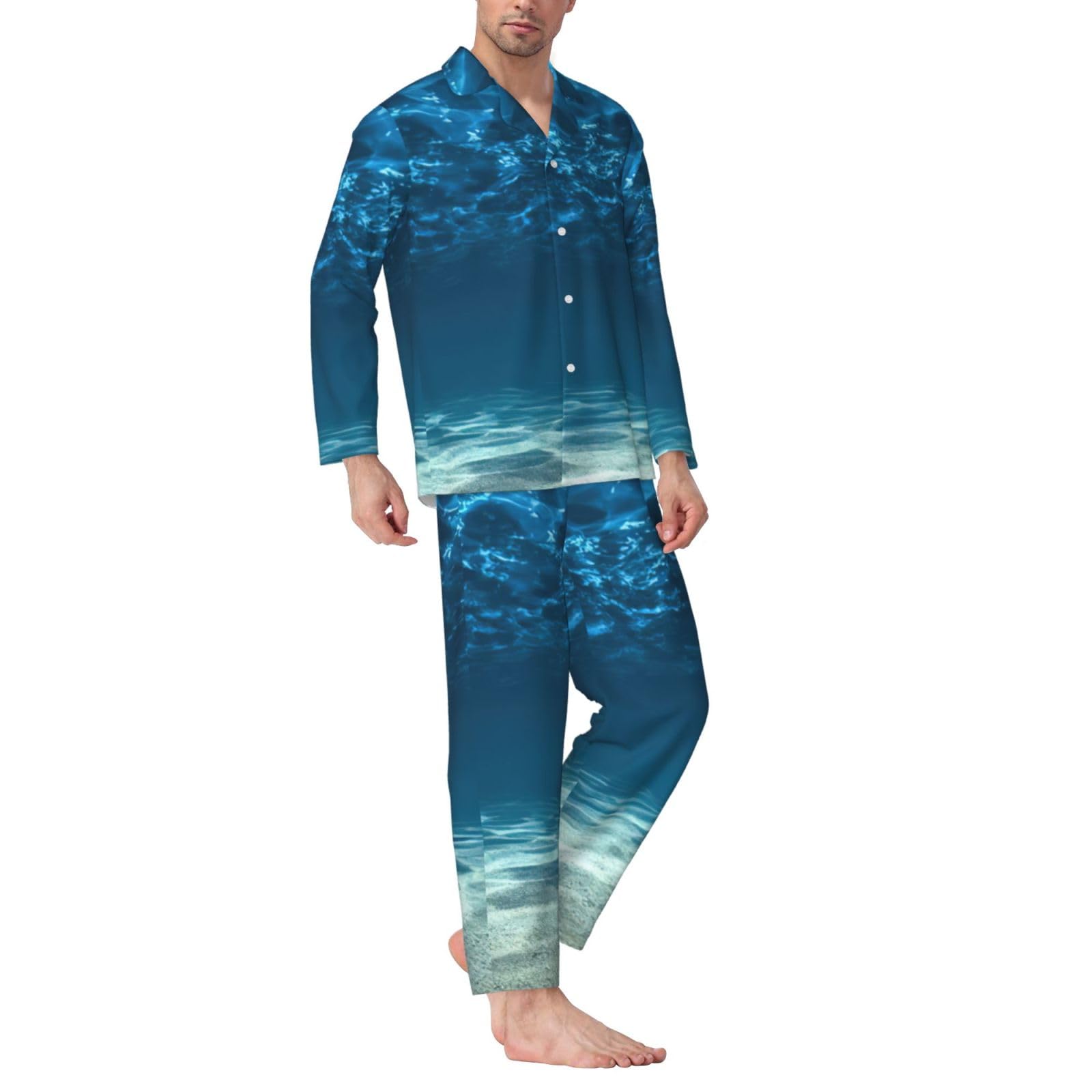 Ocean. Stampa Uomo Manica Lunga Pigiama Set Due Pezzi Lounge Pantaloni Per Inverno Autunno Primavera Estate