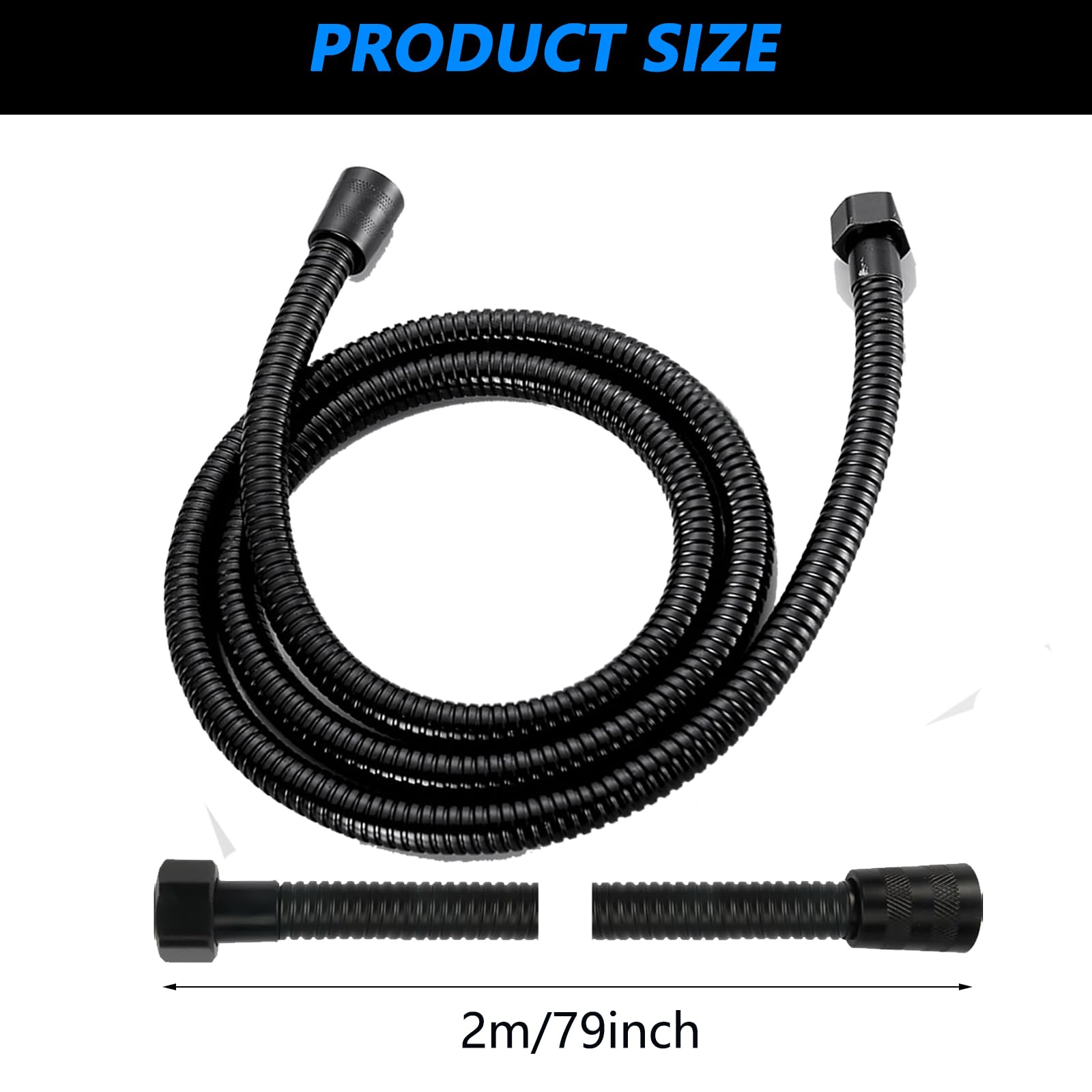 Tubo Doccia Nero 2 M, Flessibile Doccia In Acciaio Inox Standard 1/2" Connettore Universale Anti-Torsione Tubo Doccia per Doccetta E Rubinetti Vasca Da Bagno