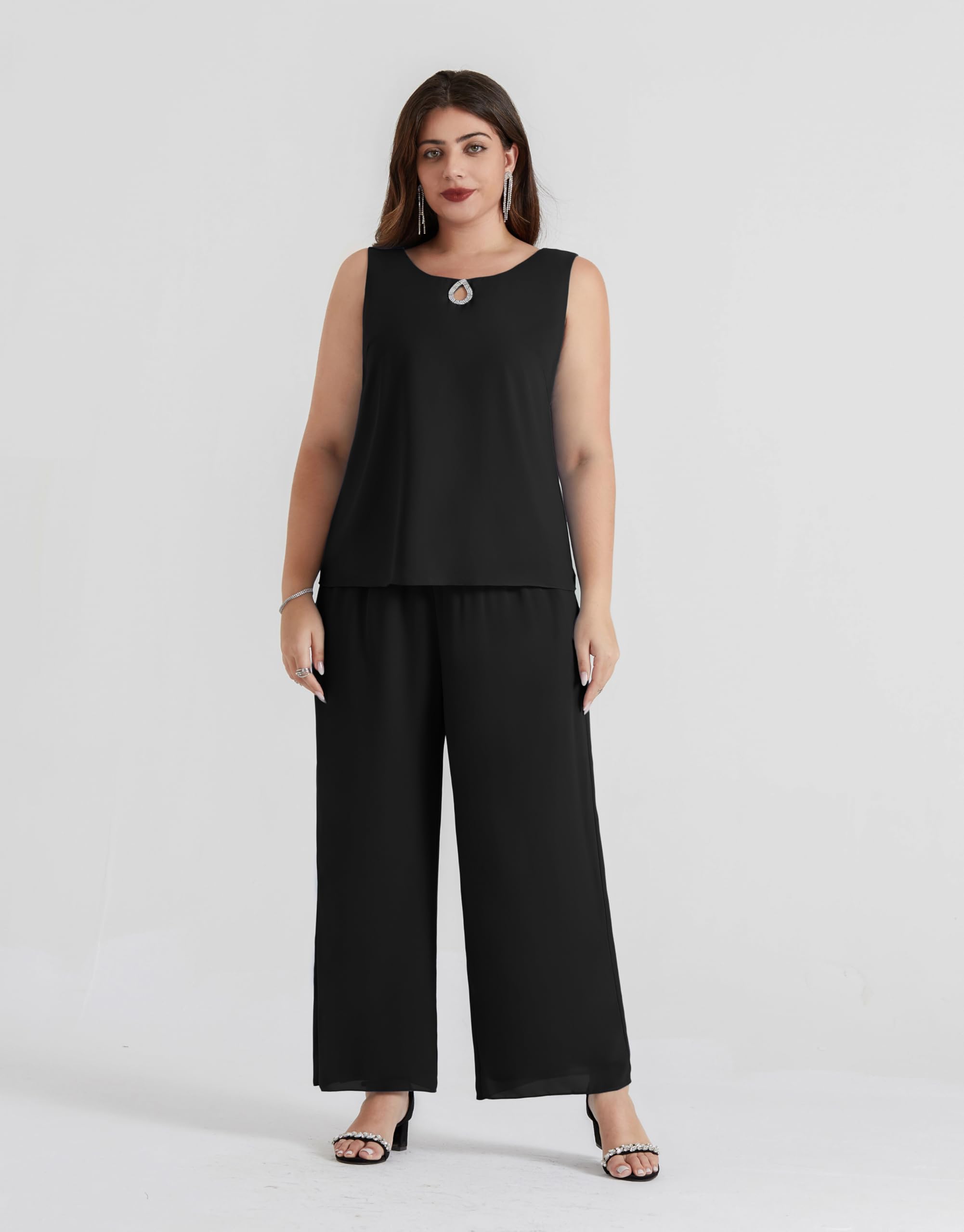 Hanna Nikole Tailleur Pantalon pour M Re De La Mari E Ensemble 3 Pi Ces en Mousseline De Soie Grande Taille avec Couches Volants Robe D Invit De Mariage