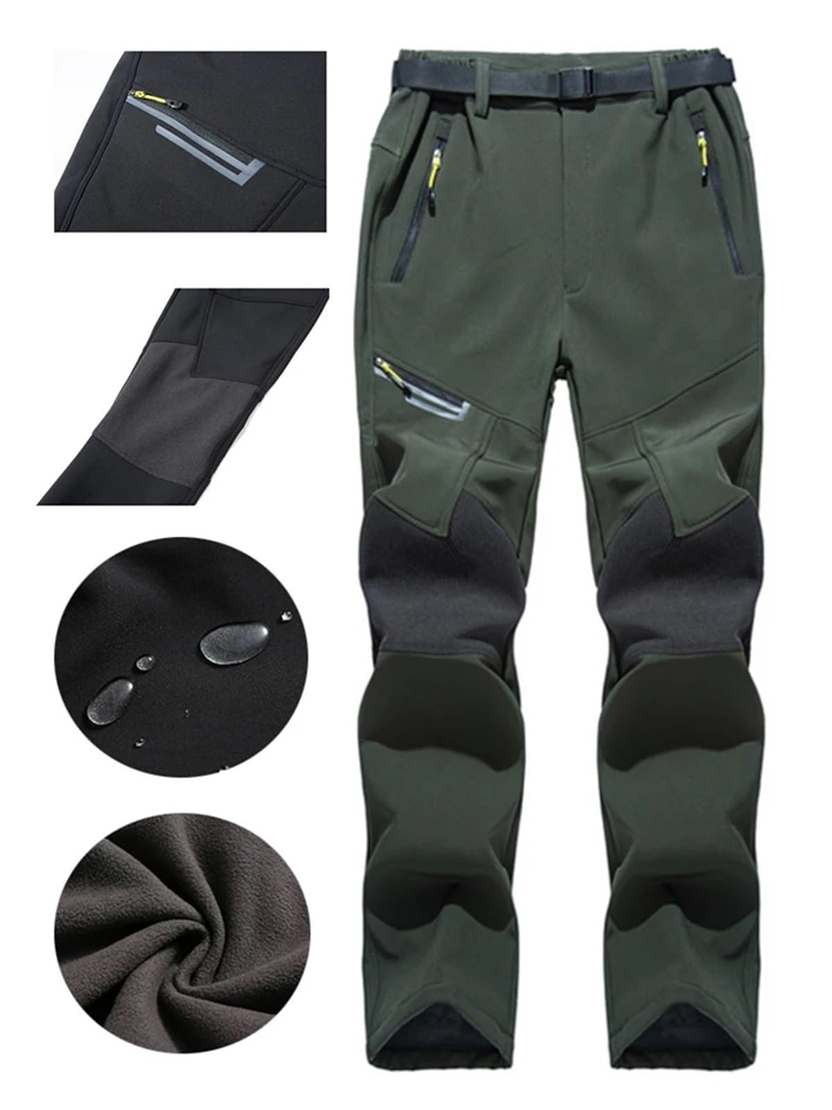 Pantaloni da trekking invernali impermeabili e antivento for uomo donna, in softshell, con 4 tasche cerniera Per Outdoor