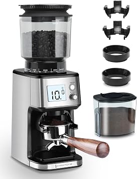 Homtone Conical Burr Espresso Coffee Grinder 51mm Stepless Electric Bean Grinder with Grind Settings, Precision Timer, Stainless Steel Mill with Portafilter Holders, Anti-Static for Drip/Moka