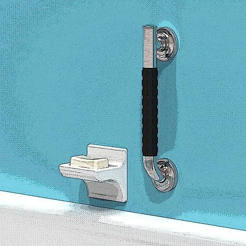 Ameriluck Bath Safety Grab Bar, Asymmetrical Design With Anti-Slip Soft Grip, Stainless Steel Ada Compliant 500Lbs Support (Brushed Nickel, 12In) #TOP2