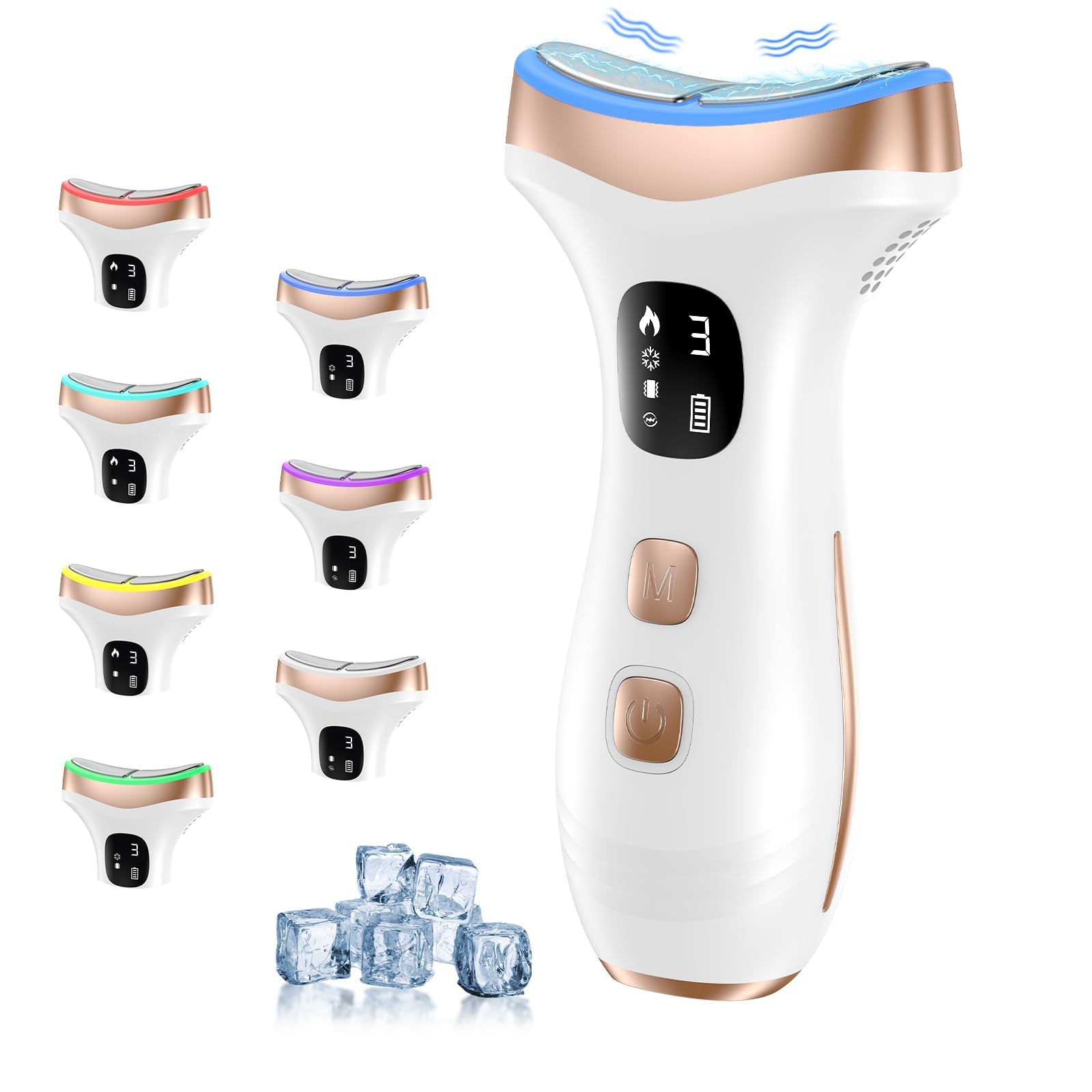 Massaggiatore Viso Lifting Elettrico Antirughe: Dispositivo di Bellezza a 15℃ del Freddo e 45℃ Terapia del Caldo, EMS Face Massager con 7 Modi 7 LED - Gua Sha Radiofrequenza Viso, Bianco