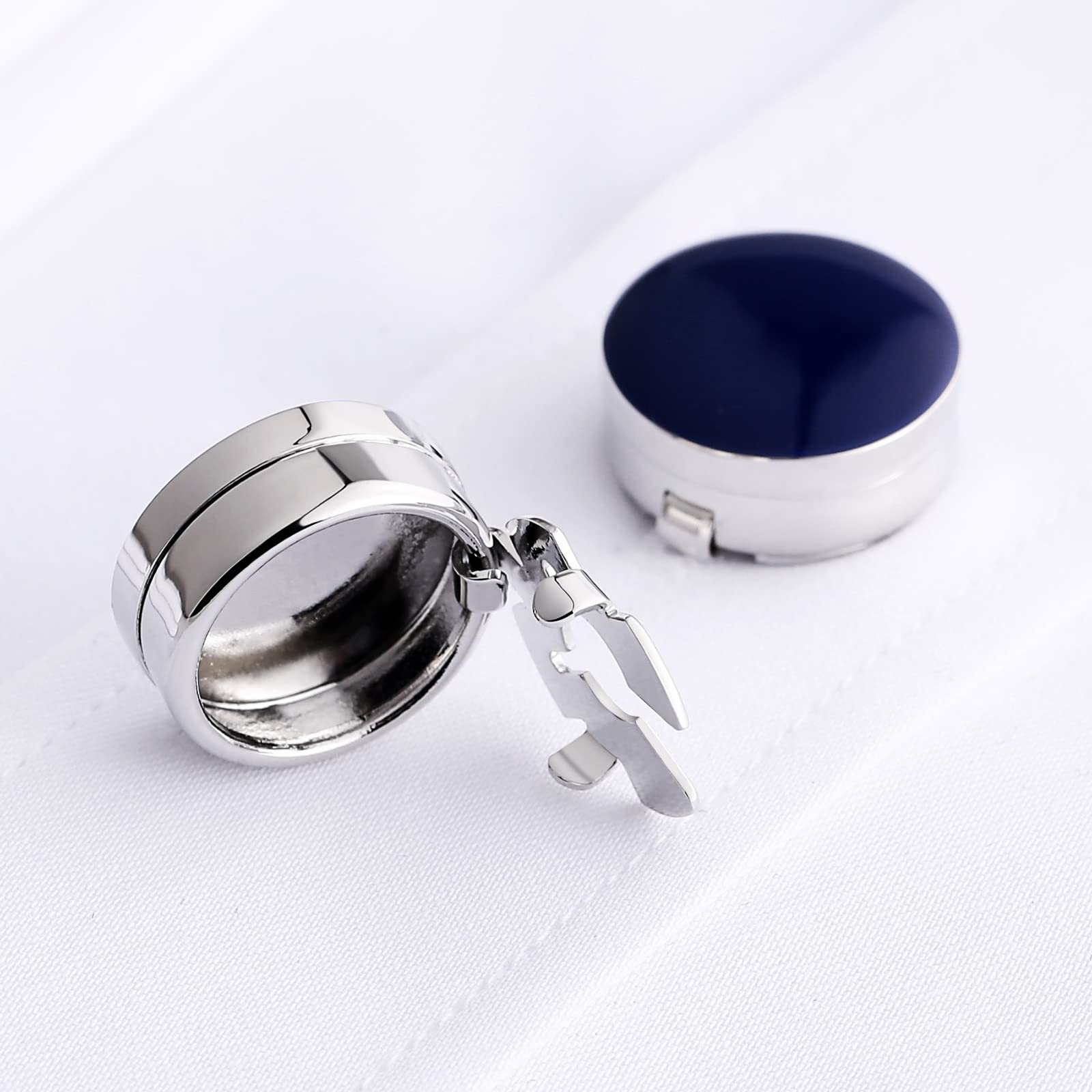 Gemelli da Uomo Blu, Gemelli per Marito da Sposa Gemelli da Camicia in Acciaio Inossidabile Blu Rotondi per Abito da Uomo inciso con Confezione Regalo