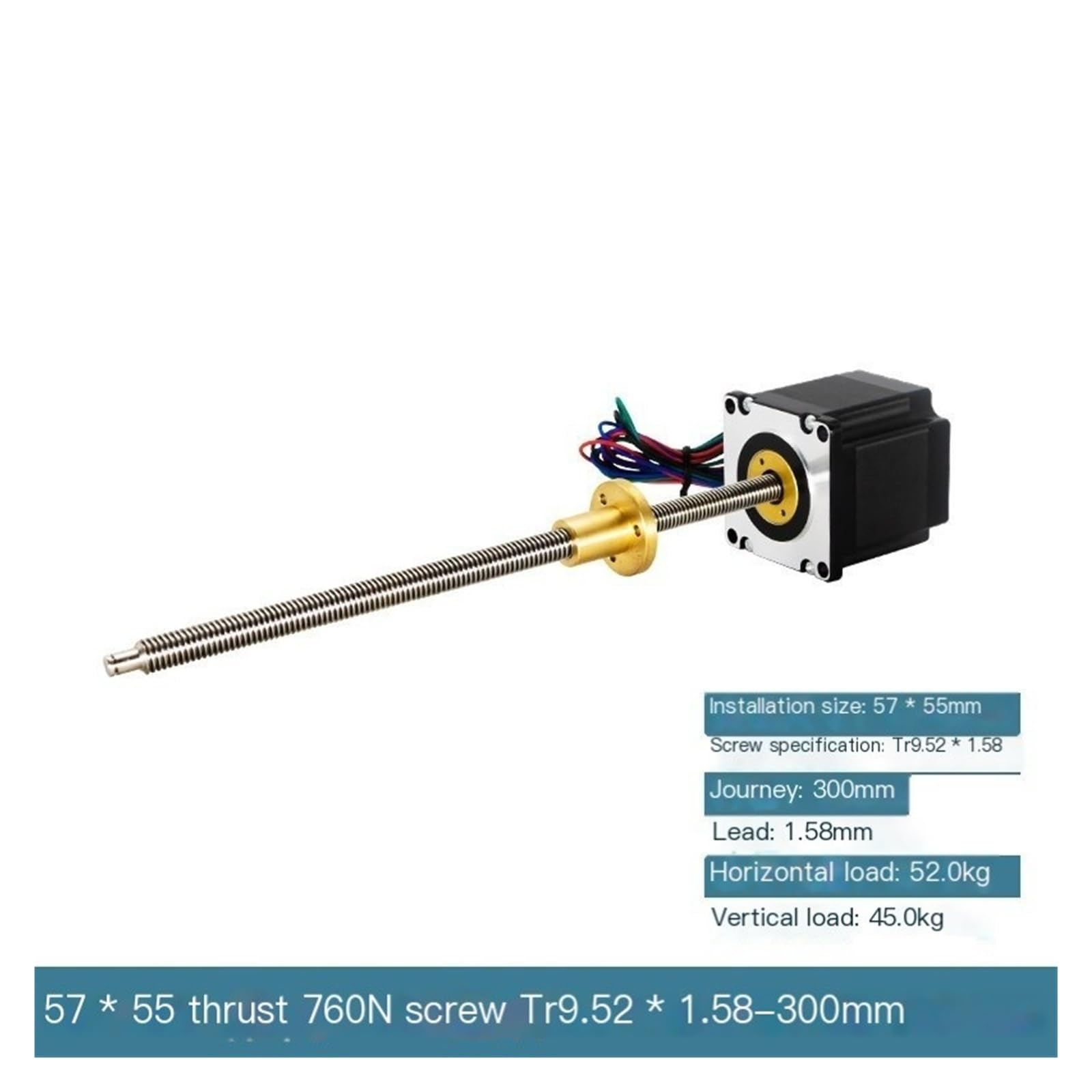 Motor Paso a Paso Lineal NEMA23, actuador Lineal de Motor Paso a Paso de Tornillo Trapezoidal de 57 mm for automatización CNC(57 * 55 Screw Tr9.52-300mm)