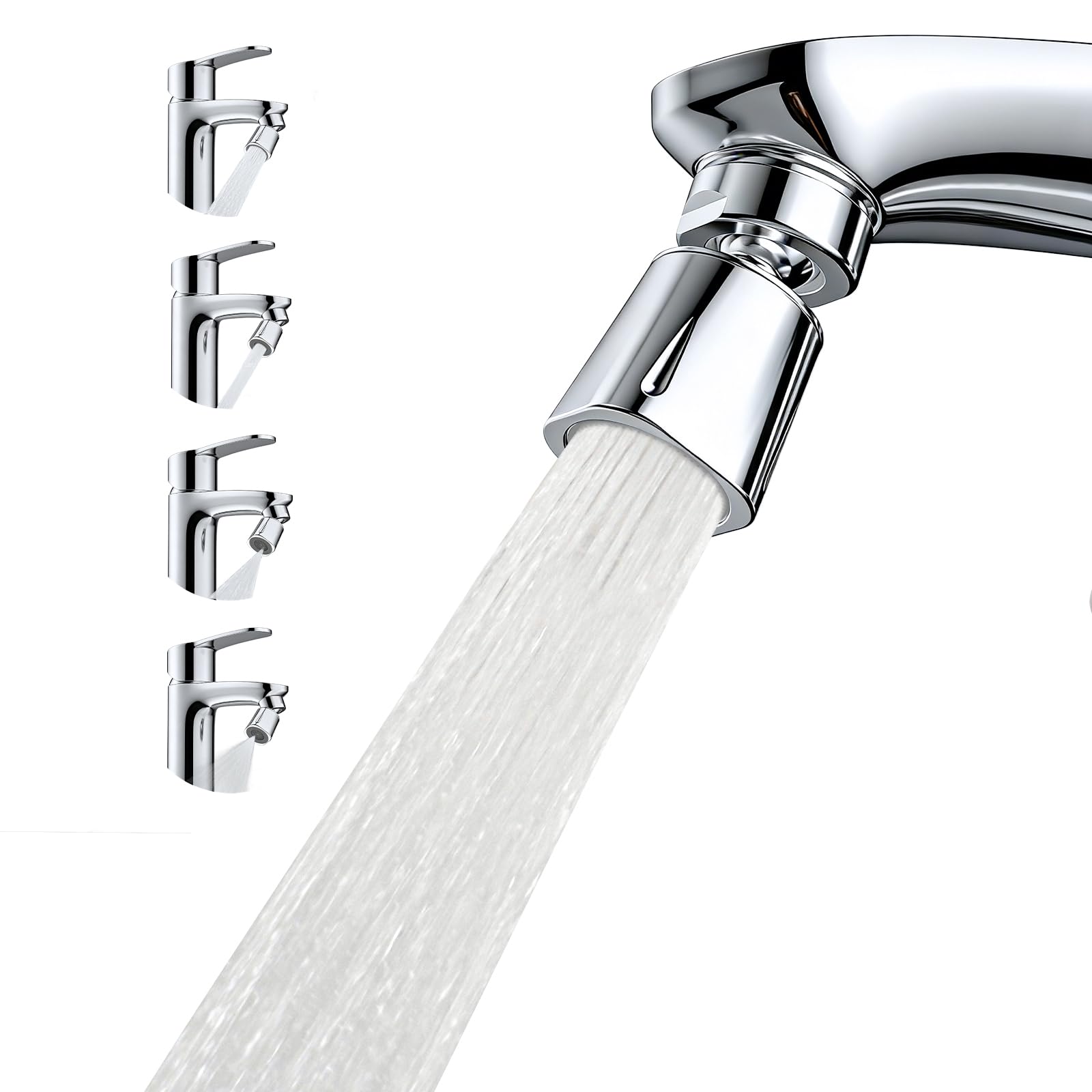 Hibbent Aérateur de Robinet Salle de Bain à 4 Modes de Pulvérisation, Rotation 360° et Inclinaison Réglable 35°, Bille en Laiton Massif, Filetage 24mm Mâle / 22mm Femelle, Finition Chromée