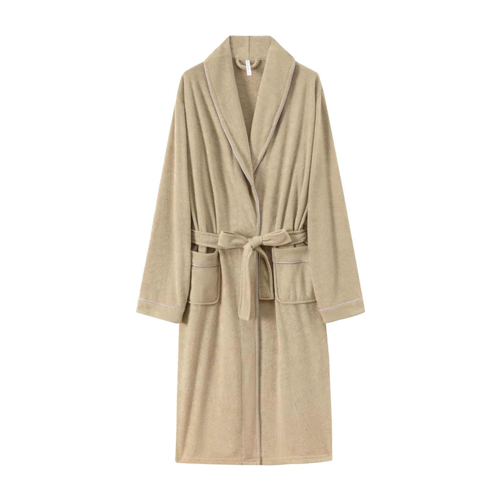 Genérico Albornoz para mujer 2026 absorbente de secado rápido y fino largo, franela, suave, invierno, casa, baño, color gris