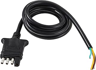 Oyviny 4 Way Flat Trailer Connector 5 Feet Jacketed Cable Heavy Duty Extension Cable Standard 4 Pin Trailer End Wiring Harness Adapter 18AWG Red Copper Color-Coded Wires for Trailer Hitch Wiring