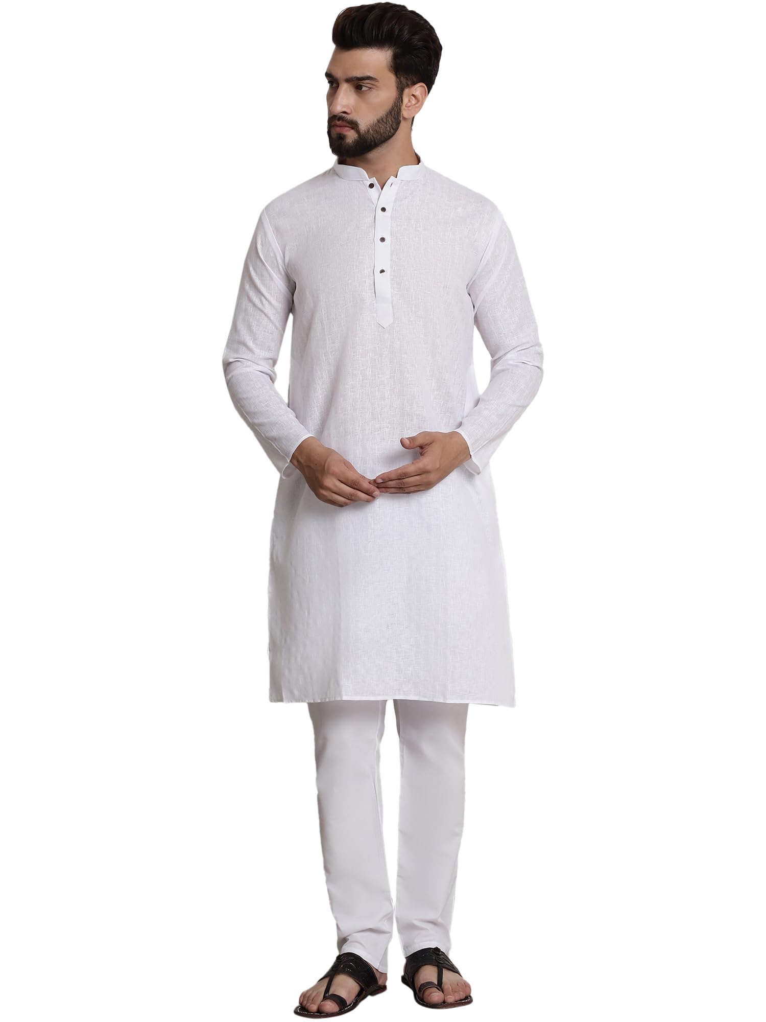 Sojanya (Since 1958 Men's Cotton Blend White Checked Kurta And White Churidar Pyjama Set