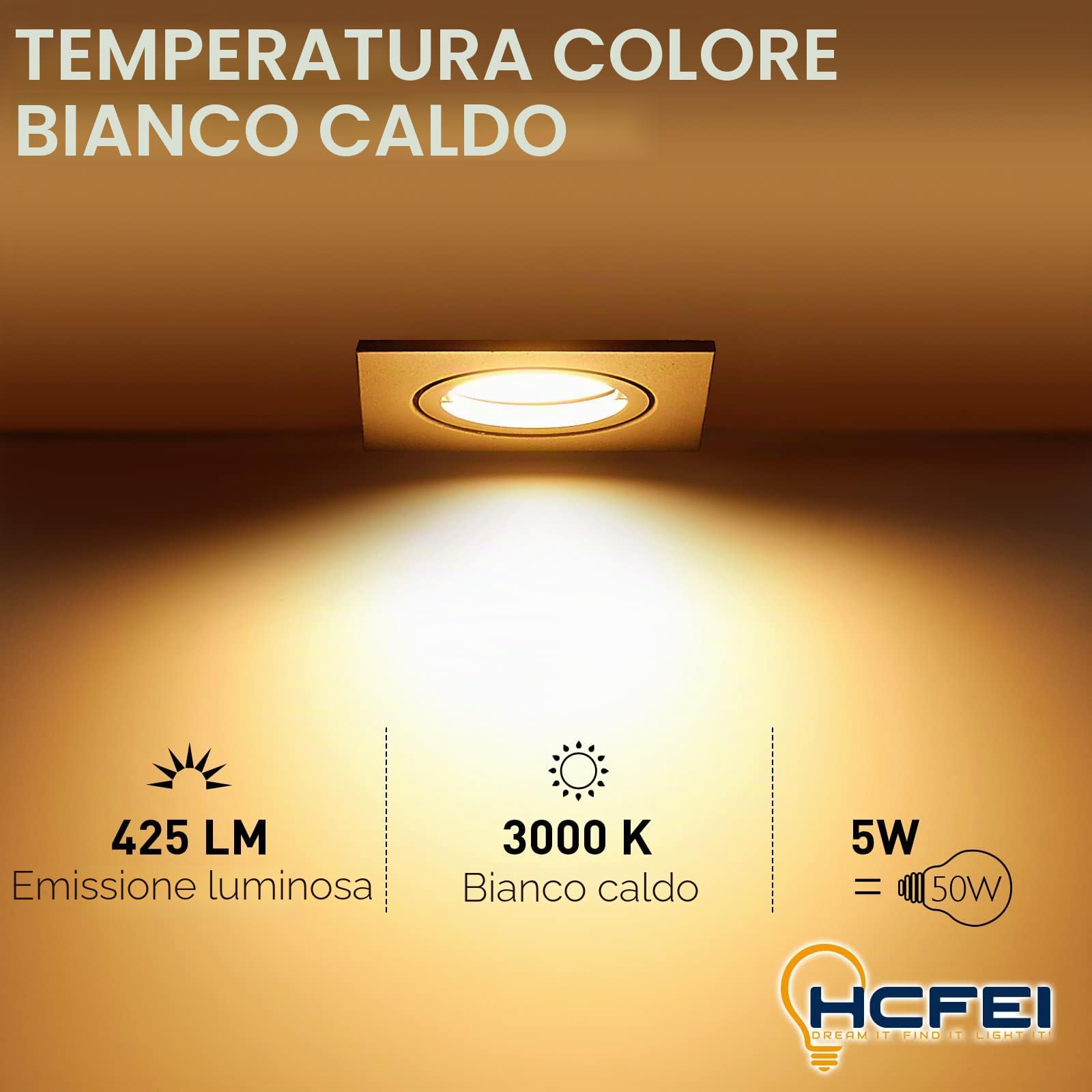 HCFEI Faretto da incasso a LED ultra piatto, 425 lumen, 230 V, 5 W, dimmerabile, alloggiamento angolare, orientabile, nero (10 pezzi, bianco caldo)
