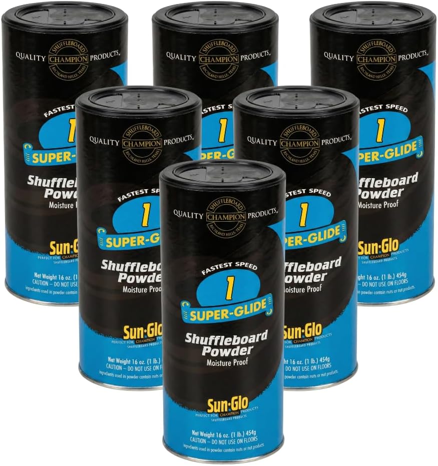 Sun-Glo Speed #1 Super Glide Shuffleboard Powder – Fastest Wax for Long & Pro Tables – Silicone Bead Shuffleboard Sand – Smooth Glide, Tournament & Game Ready – 16 oz (6 Pack)