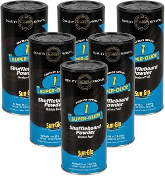 Sun-Glo Speed #1 Super Glide Shuffleboard Powder Fastest Wax for Long & Pro Tables Silicone Bead Shuffleboard Sand Smooth Glide, Tournament & Game Ready 16 oz 6 Pack