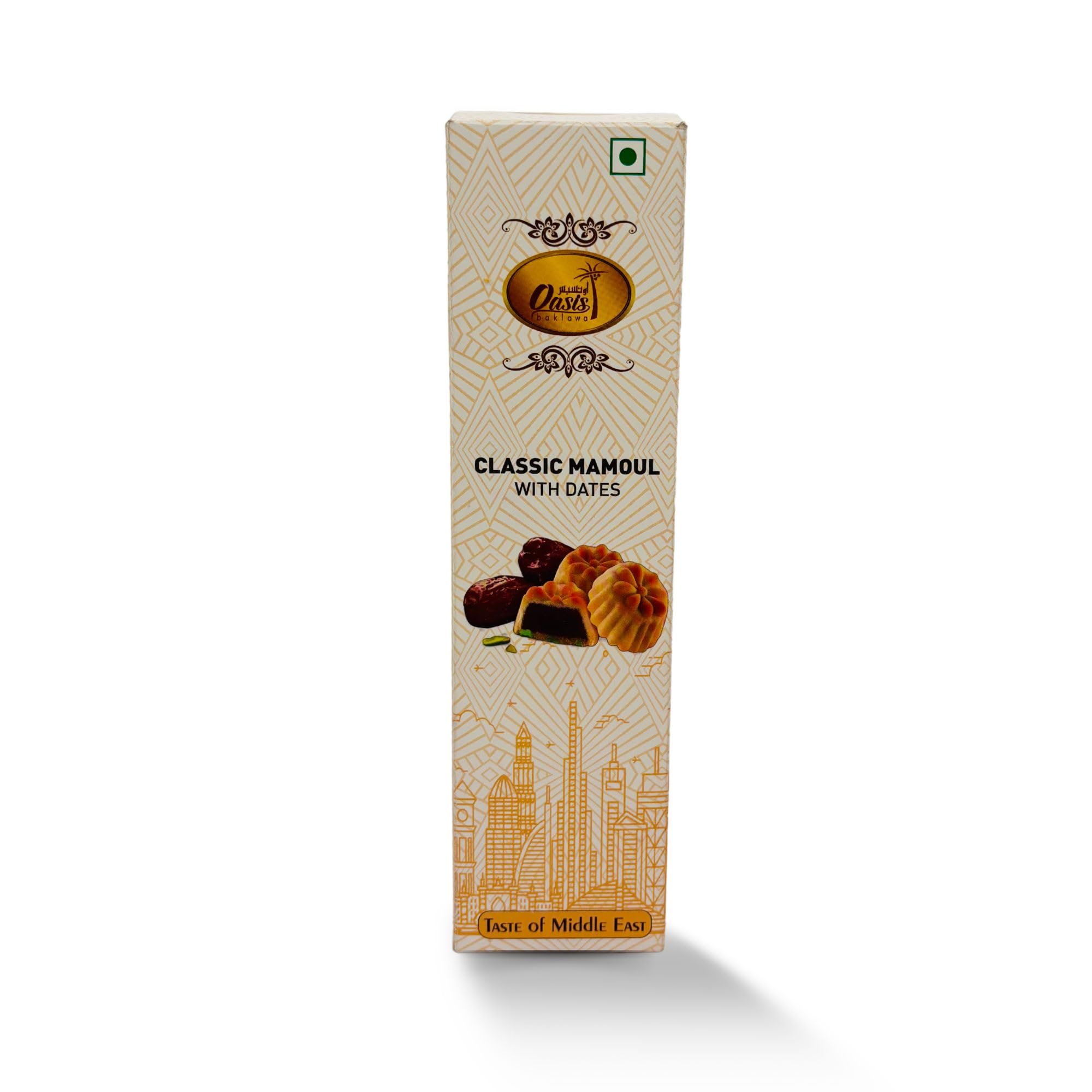 Oasis Baklawa Fresh 4 Pcs Classic Maamoul with Dates Cookies (85g) – Handcrafted Turkish Maamoul Filled with Premium Dates – Sweets Gift Box for Weddings, Diwali, Rakhi & Corporate Gifting 155g 1