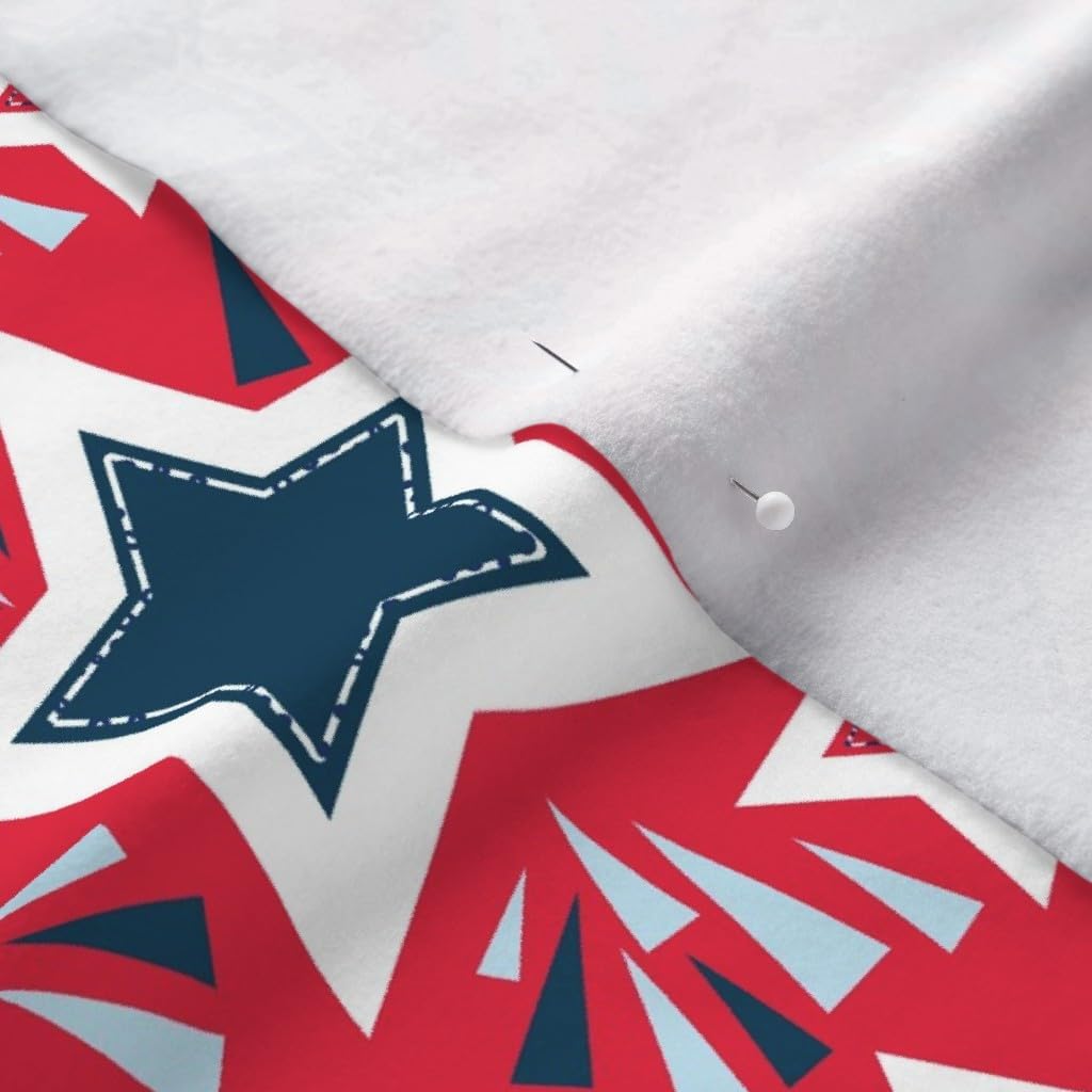 Spoonflower Fabric - Stars Fireworks 4Th of July Red White Blue Print Independence Day Printed on Polartec(R) Fleece Fabric by The Yard - Sewing Blankets Loungewear and No-Sew Projects