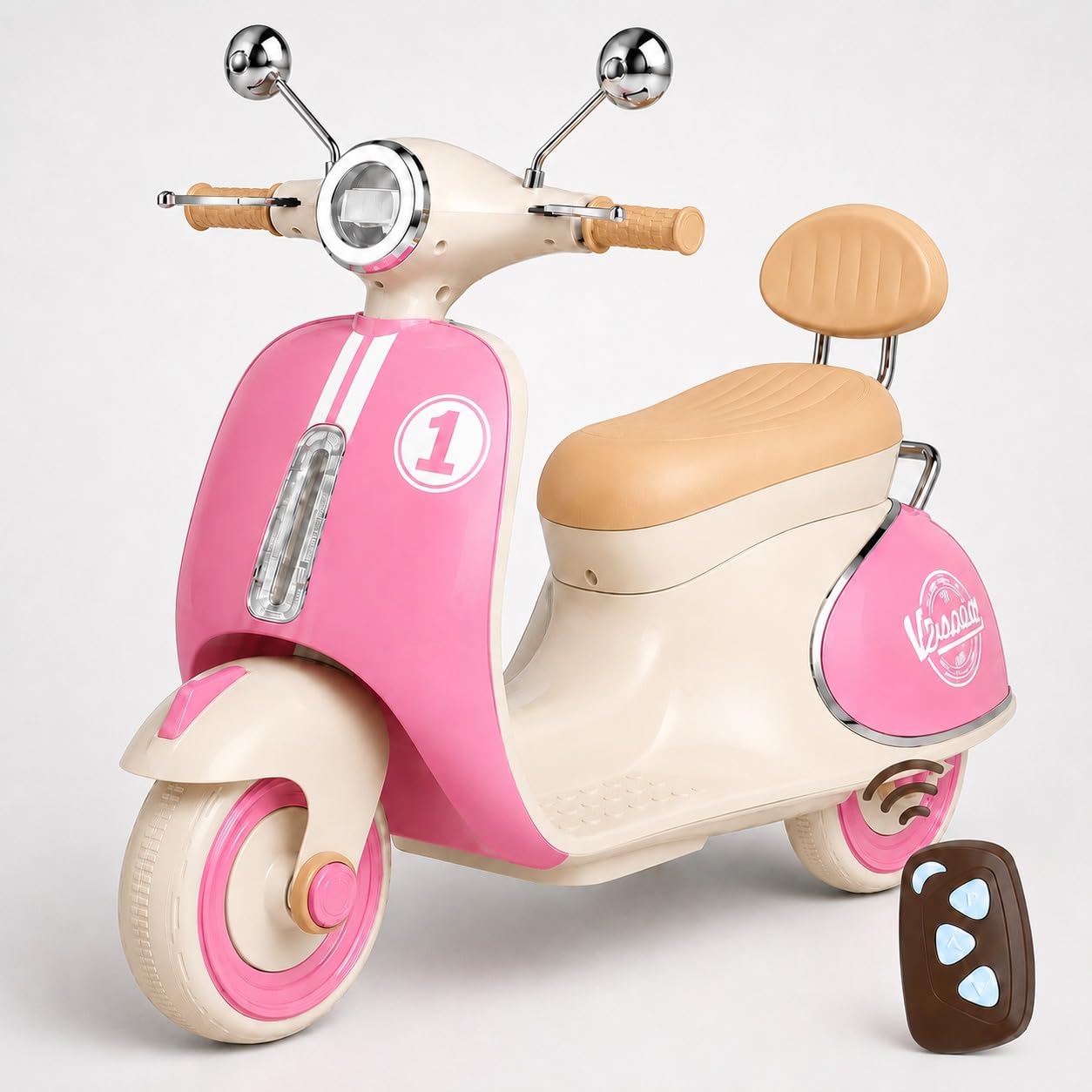 kidsROAR Electric Bike for Kids, Battery Operated Vintage Scooter for Girls and Boys with Music Wide Seat, Safe Bike for Kid, Ages 2-6 Years, Stylish & Fun Design SR-6188 (Pink)
