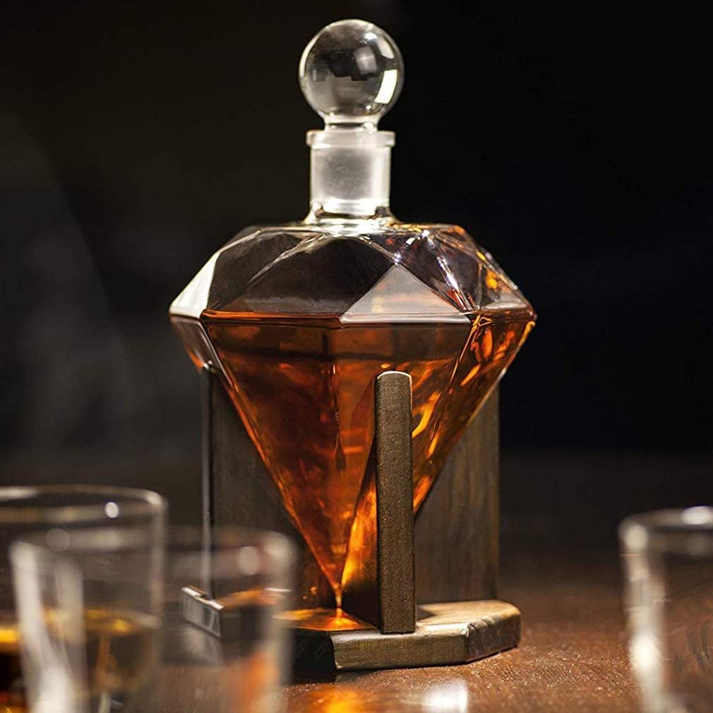 CASOTA Decantador de jarras de Vidrio for el hogar y el Pub, decantador de Whisky, decantador de Vino de Cristal de Diamante Creativo, for Licor, Whisky escocés, Ron, Bourbon, vodka-1000Ml