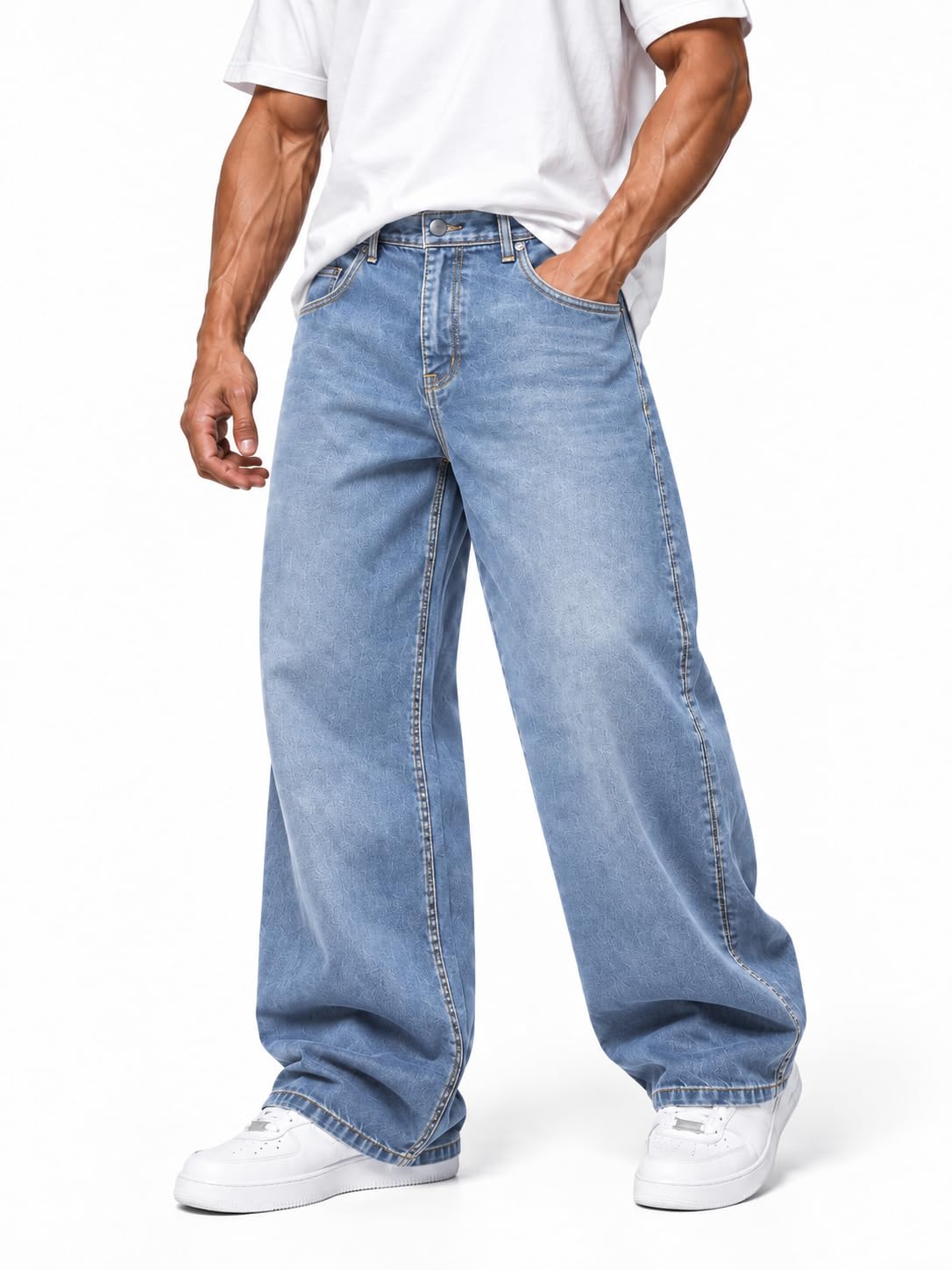 Denvox Men's Baggy Fit Denim Jeans Blue Light Blue - Image 1