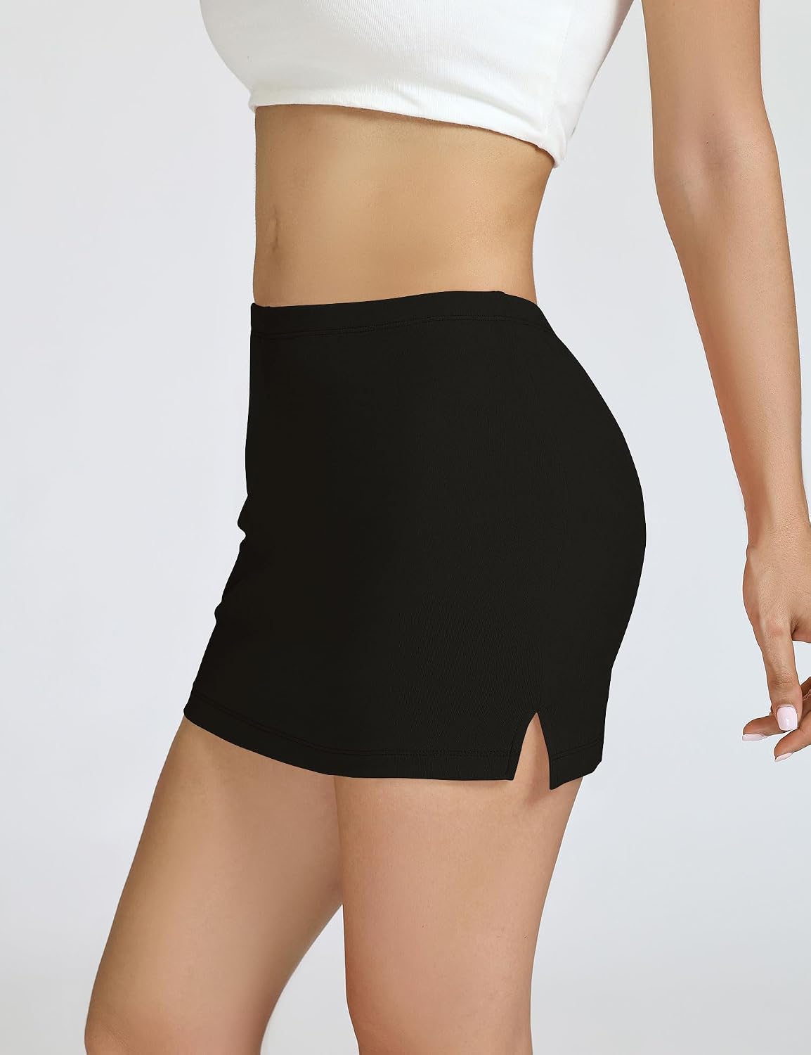 AKEWEI Women's Low Waist Mini Skort Skirt with Built-in Shorts Side Slit