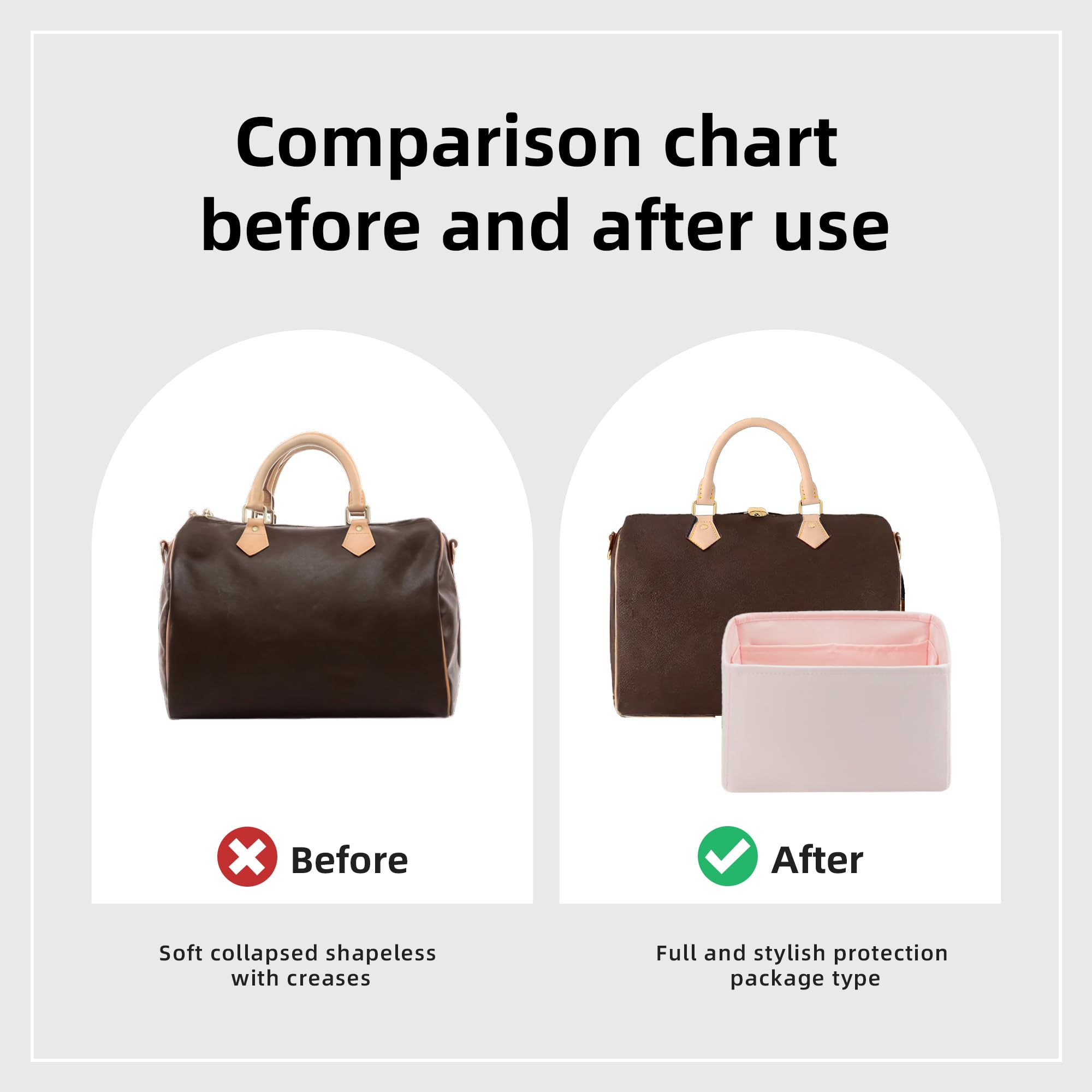DGAZ Organizador de seda para bolsos LV Speedy 16/20/25/30/35/45, organizador de bolsas suave y sedoso, moldeador de bolsos de lujo (rosa, SP25)