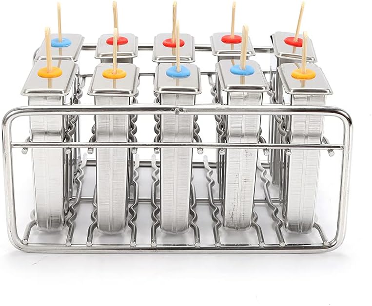 10PCS Stainless Steel Ice Pop Molds, 85g Capacity per Ice Cream Mold, Commercial-Grade Ice Lolly Maker with Brush & 20 Storage Bags, Dishwasher Safe for Homemade Fruit/Yogurt Ice Cream