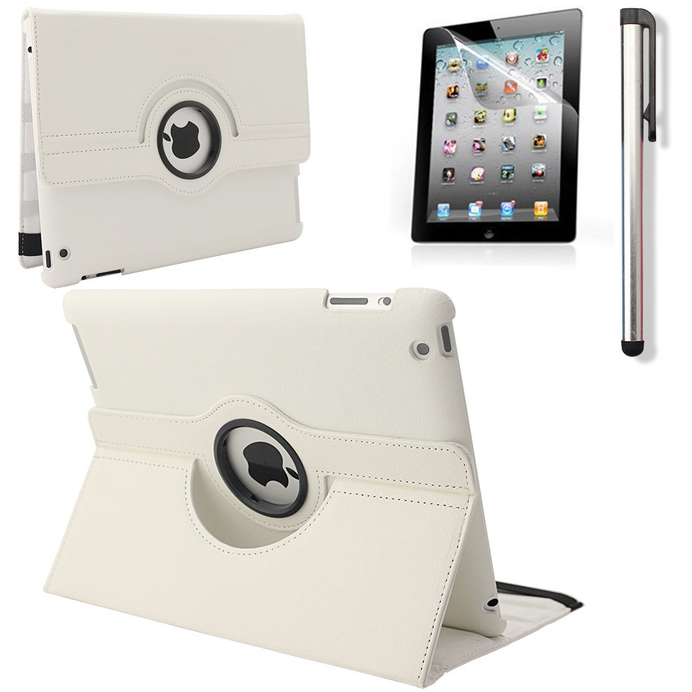 Ruban Premium 360 Degrees Rotating Case Series 3 in 1 Bundle for iPad 2nd 3rd 4th Generation, White