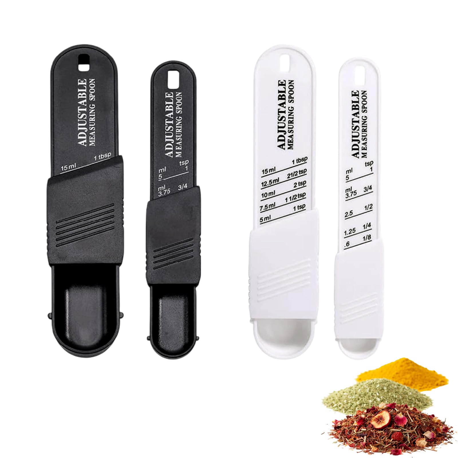 4 Pack Adjustable Measuring Spoons, 5-in-1 Plastic for Baking Cooking
