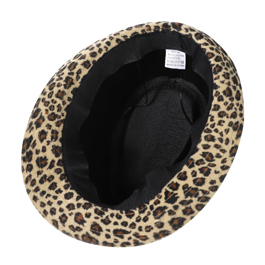 LONTG Chapeau Panama Vintage Femme Chapeau Fedora en Feutre à Large Bord avec Bande Chapeaux Trilby Jazz Léopard Sexy Chapeaux de Gentleman Classique Printemp Automne Casquette Panama Hat