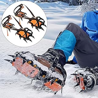 FOLOSAFENAR Ramponi da Ghiaccio, Materiale Acciaio Nero + Arancione Ramponi da Alpinismo 12 Denti per Alpinismo