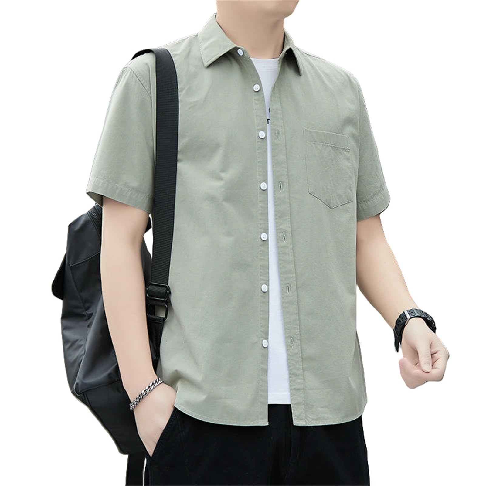 Chemise d'été manches courtes homme style coréen tendance slim - 8