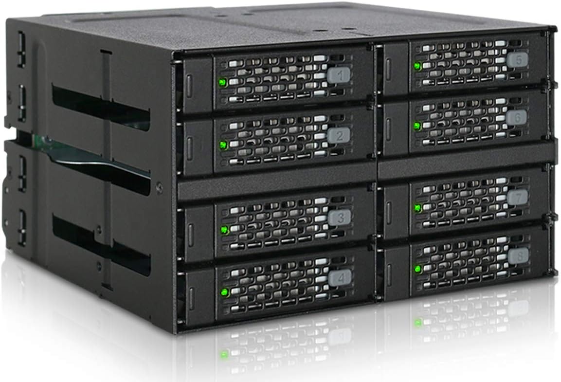ICY DOCK 8 Bay 2.5 SAS/SATA HDD/SSD Hot Swap Backplane Mobile Rack Enclosure for 2 x 5.25 Bay (2 x MiniSAS HD) | ToughArmor MB508SP-B