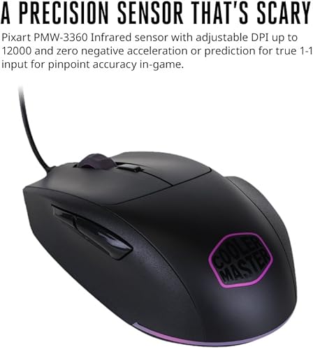 Vista 4 de Cooler Master SGM-2007-KLON1 MasterMouse MM520 - Ratón para juegos con agarre de garra, 7 botones, luz LED RGB de 3 zonas, DPI sobre la marcha