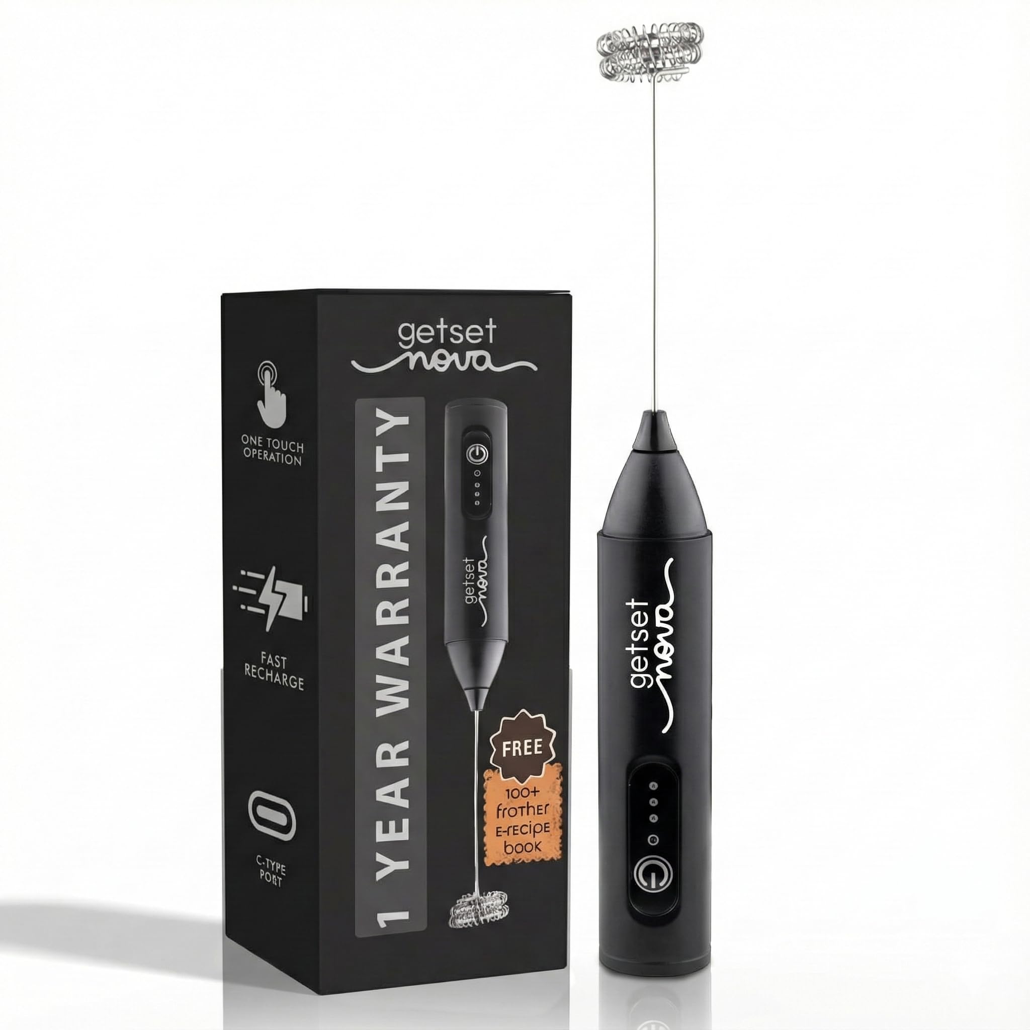 Coffee Frother Electric Rechargeable Coffee Maker Machine for Home Electric Coffee Frother Machine & Milk Whisker with Dual Spring Tech GetSetNova | 1 Year Warranty | Free Recipe Book (Frother)