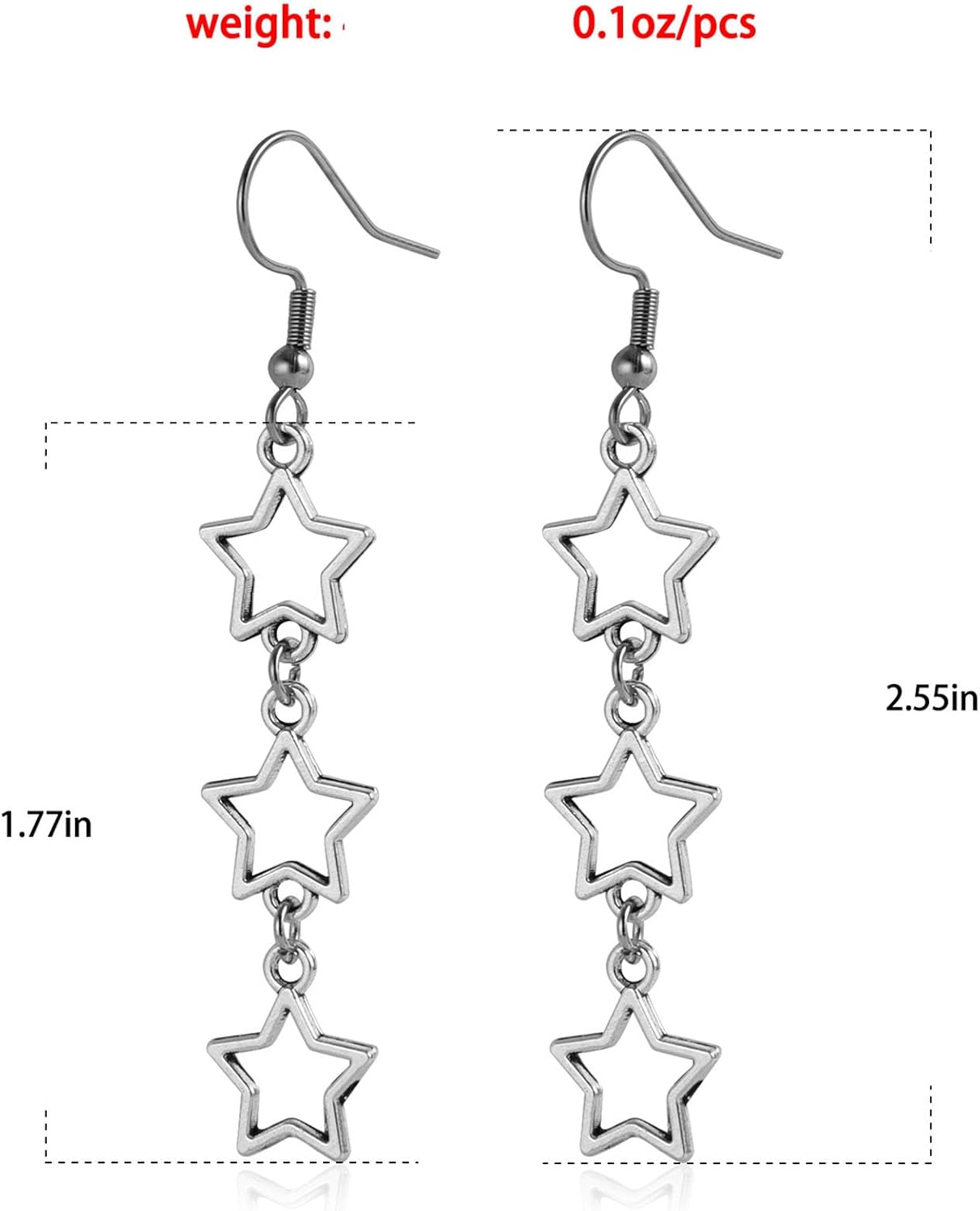 Star Dangle Earrings for Women Silver Long Tassel Hollow Stars Dangle Drop Earrings - Image 7