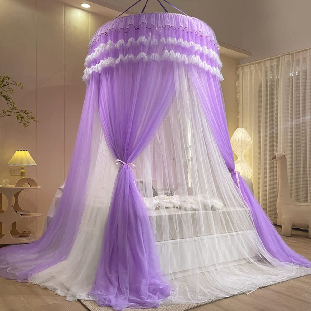Surwin Mosquitera Cama Individual Matrimonio, Universal Mosquitera para Cama con Diseño de Cúpula Mosquitera Cama Grande Mosquito Net para Habitación Interior o Exterior (Taro morado)