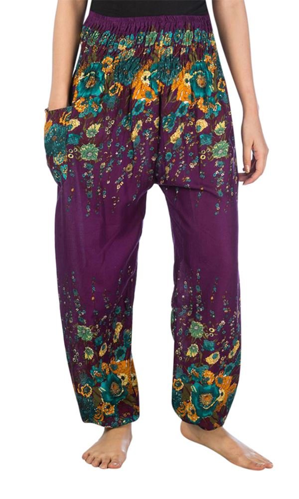 Lofbaz Women's Floral Printed Harem Pants Purple 4XL