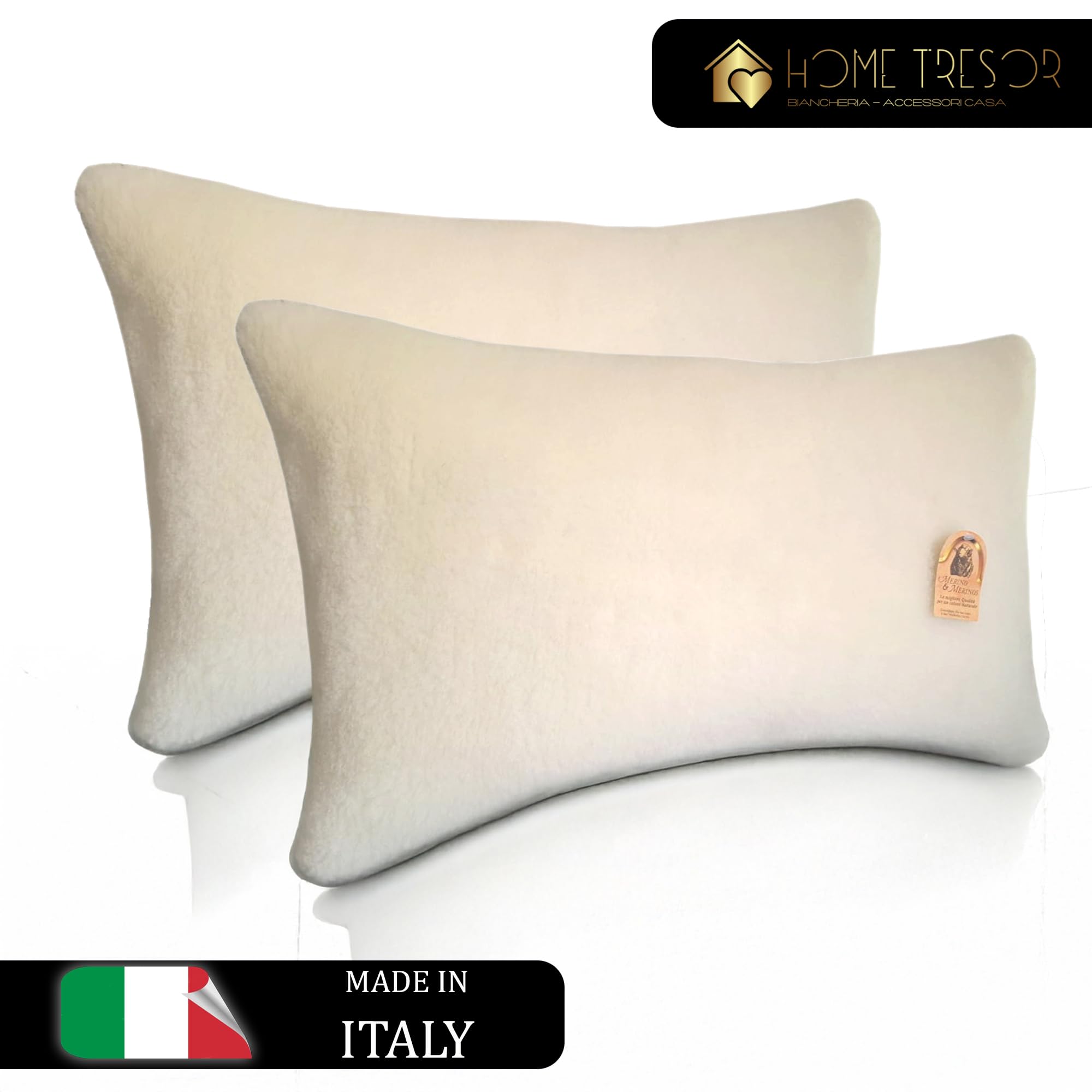 Home Tresor - Coppia Federe Pura Lana Vergine Merinos Calda e Traspirante, Copri Guanciale Proteggi Cuscini Letto 50x80 cm Morbido Invernale, Made in Italy - Set 2 Pezzi