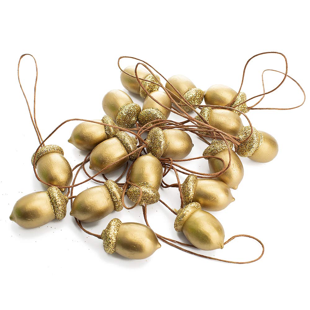 Gisela Graham Gold 18 Wood And Glitter Acorn Hanging Tree Decoration Ornament - Painted