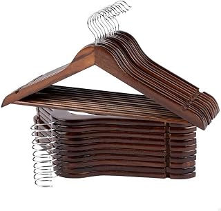 AKTIVE Max Home 20er-Pack Holzbügel, Braun, Qualität A, 44,5 x 23 cm, 360º drehbarer Stahlhaken, Mit Kerben und unterem Steg, Für Hosen, Anzüge, Hemden, Jacken (16463)