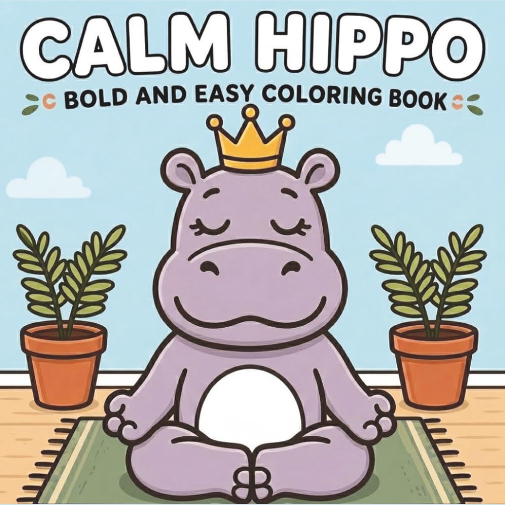 Calm Hippo Bold and Easy Coloring Book: Cute Cozy Hippo Activities for Relaxation, Stress Relief, and Fun | Simple and Easy Coloring Pages for Teens, ... Kids (The Heart of Thanksgiving Collection)