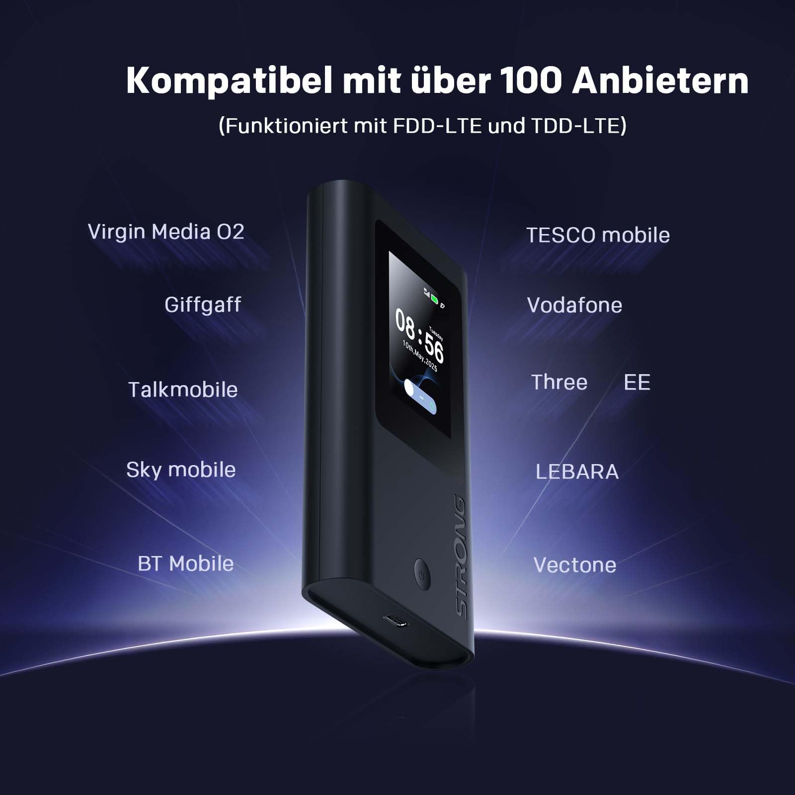 STRONG 5G+ HOPI Mobiler WLAN Router mit 5 GB Daten, Tragbarer Dual Band WLAN 6 AX1800 Router mit eSIM, bis zu 3,4 Gbit/s Downloadspeed, 4500 mAh Akku, USB C Port, Powerbank Funktion, Schwarz