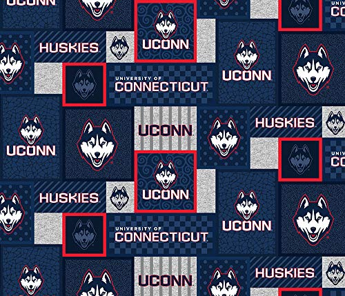 sykel enterprises university of connecticut fleece blanket fabric with new patch design-sold by the yard-sykel ncaa fleece fabric-uconn fleece