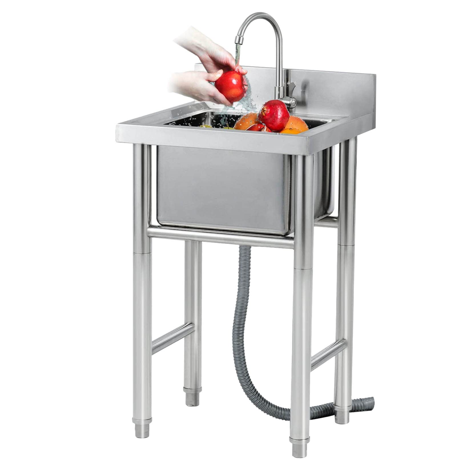 HCZKIUJY Kitchen Utility Sink,Single Bowl Commercial 304 Stainless Steel Prep Utility Sink, 1 Compartment Freestanding Kitchen Sink with Faucet, H+ Basin for Restaurant, Laundry, (19.6x19.6x31.4in)