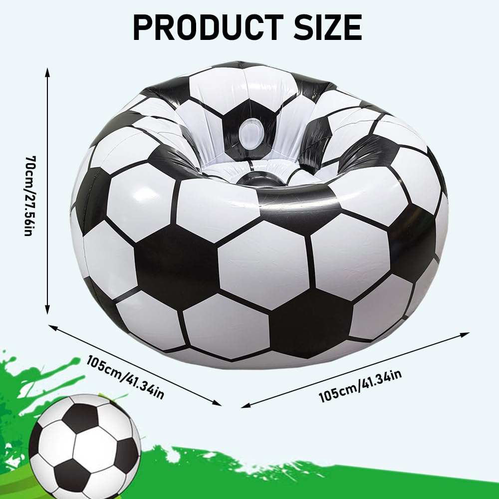 Poltrona gonfiabile a forma di pallone da calcio, 105 x 105 x 70 cm, con pompa ad aria, portatile, superficie floccata, super morbida, per soggiorno, camera da letto, campeggio