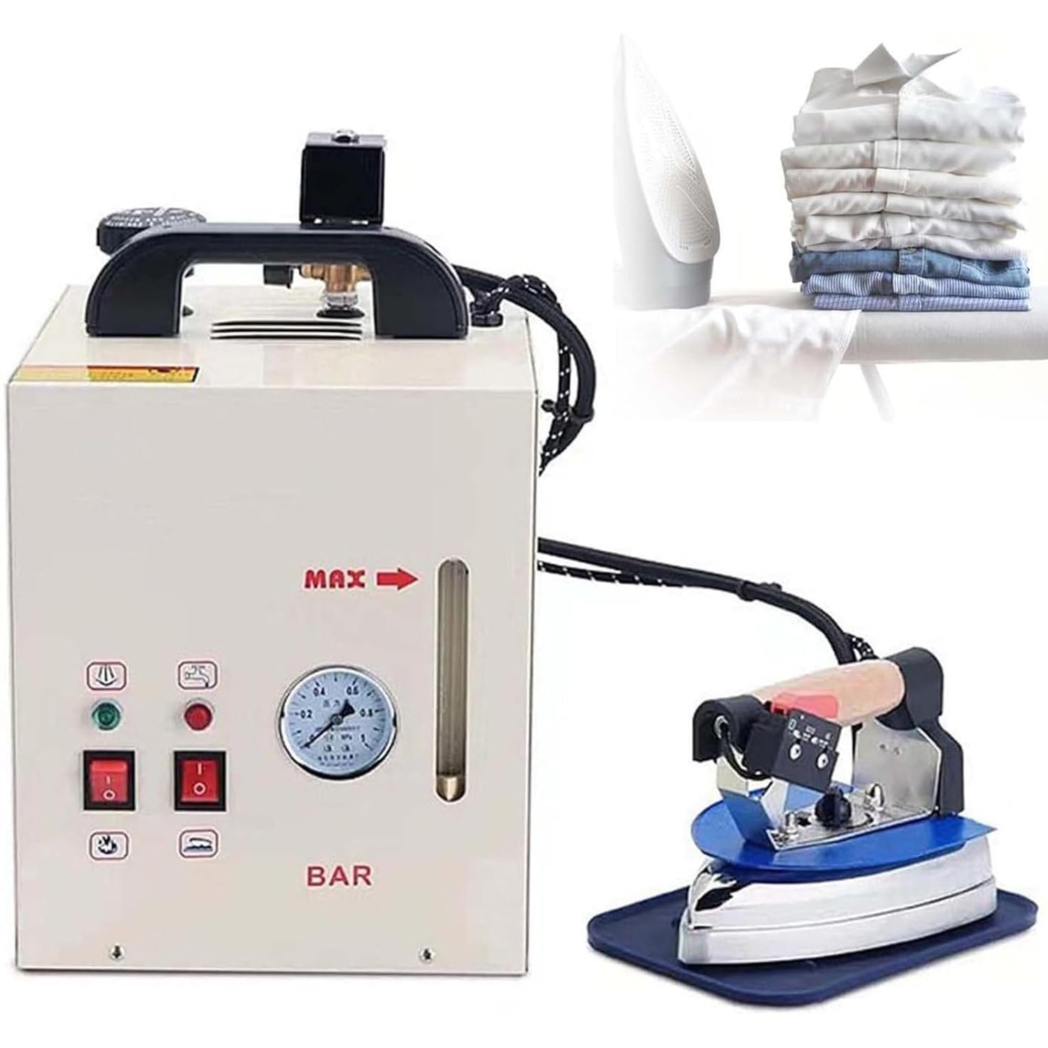 RETRIN Industrial Electric Steam Iron with Separate 4L Boiler Tank,900W Handheld Iron Head,Visual Pressure Display,Adjustable Temp for Clothing Store,Dry Cleaner and Curtain Sewing Workshop