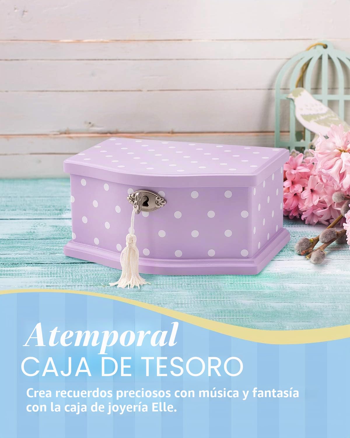Elle - Joyero musical de bailarina con cerradura, caja de recuerdos de madera con cuerda de música Swan Lake, pequeño (lavanda)