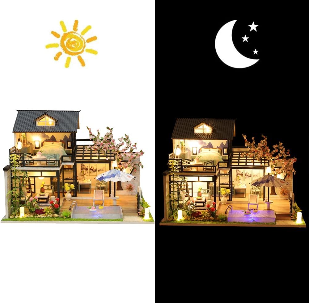 WonDerfulC 3D Wooden Miniature Dollhouse Kit New Chinese Courtyard Villa Model DIY Christmas Crafts Wood Toy Handcraft Artwork for Adults (no dust Cover)