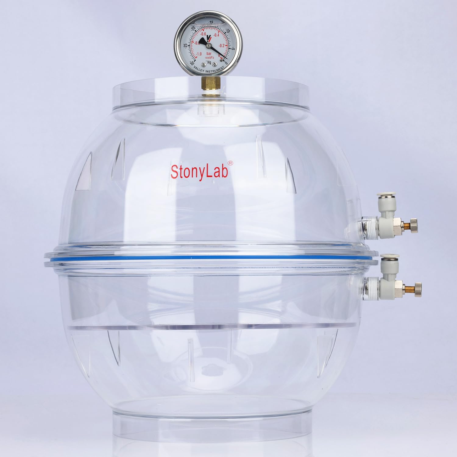 stonylab Dessiccateur à Vide en PC, Matériau Épaissi pour Durabilité Accrue, Joint en Silicone Fiable, Système à Double Valve, Équipé d'un Manomètre, Diamètre de 250 mm, pour Usage en Laboratoire